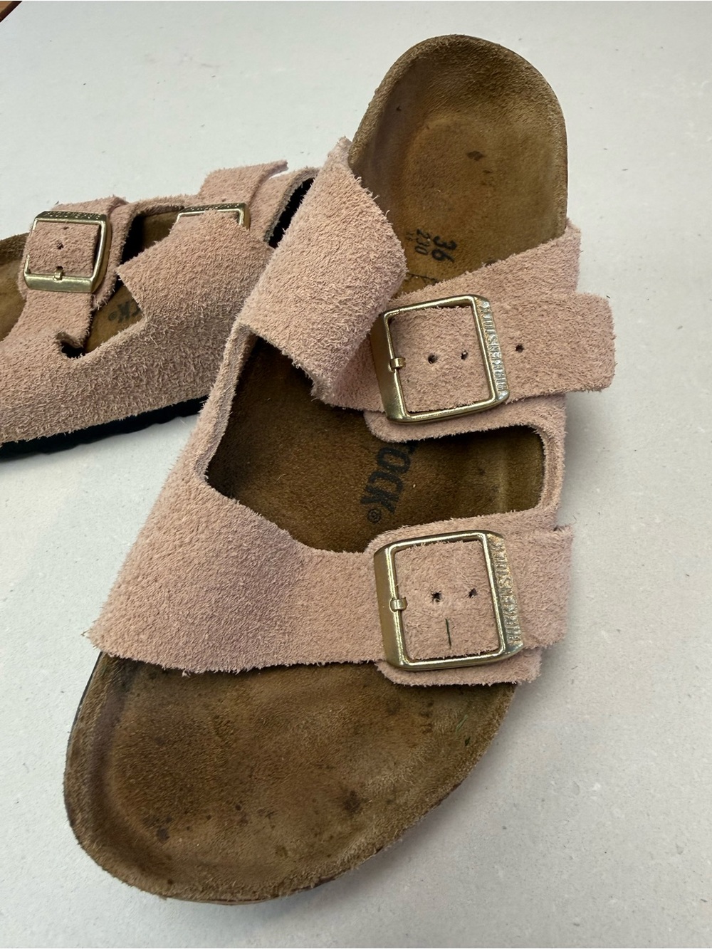 Birkenstock Arizona Pale Pink Suede Two-Strap Sandals-Gently Used - Picture 3 of 4